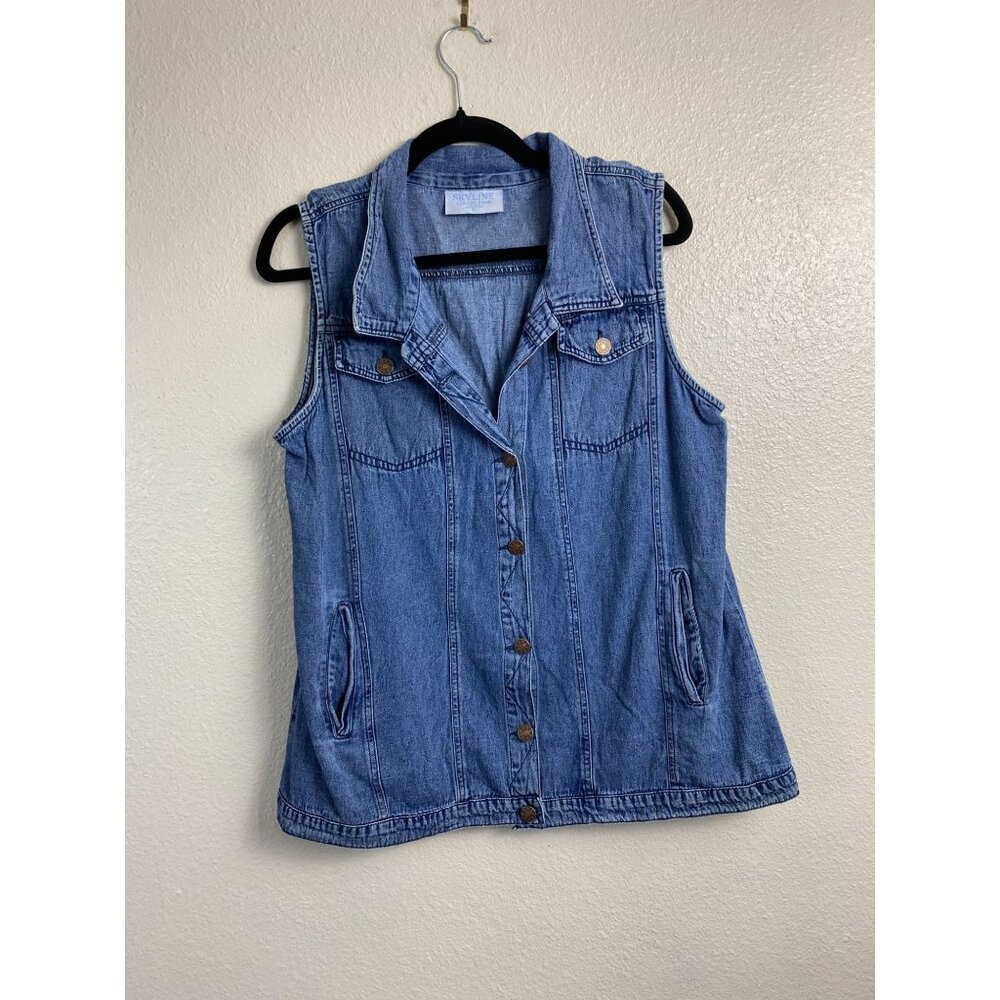 Skyline Collection Blue Sleeveless Button Up Denim Top Women size XL Classic‎
